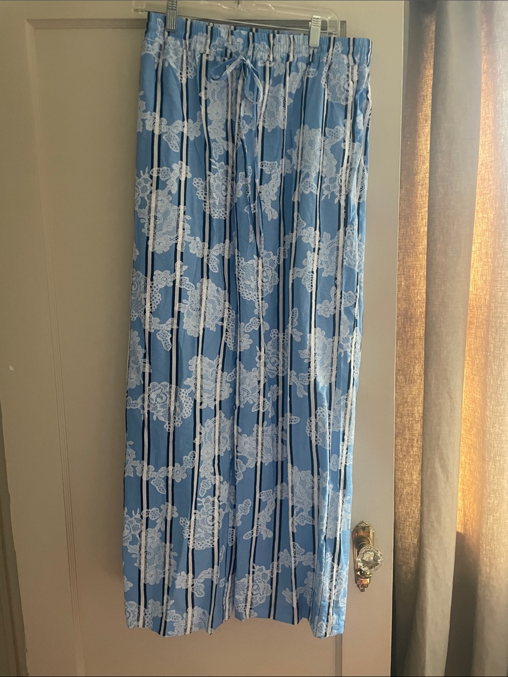 Zara Light Blue Maxi pants with White Floral Print